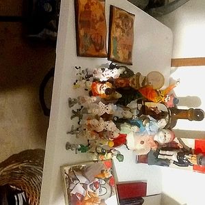 Clown collection figurines small mirror two pictures laminated on wood